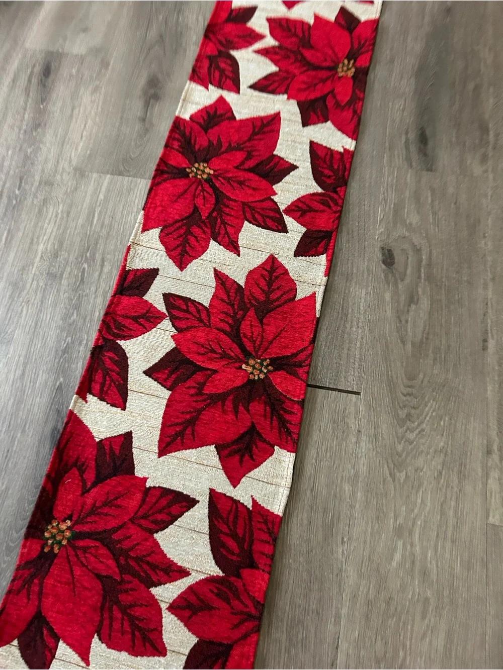 Table Runner Christmas Poinsettia Flower Fabric 70” X 13” cottage holiday